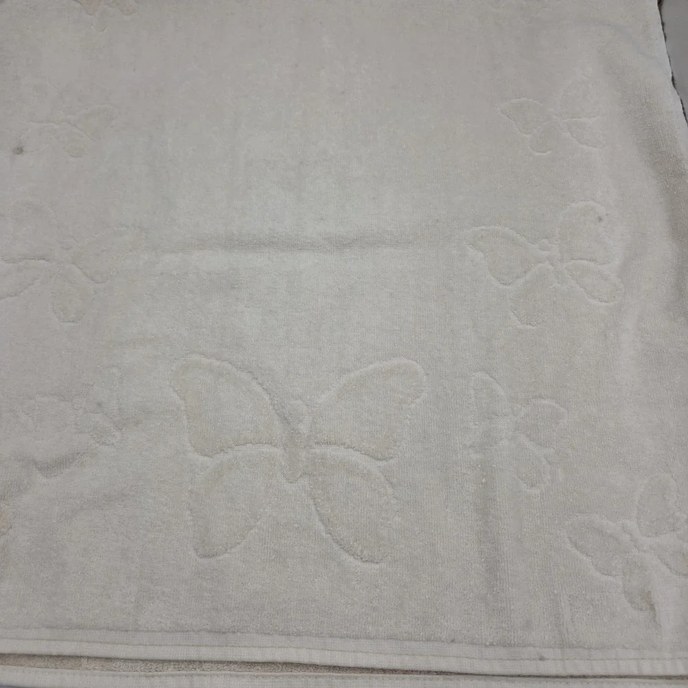 VTG R.A. Briggs‎ Bath Towel & Washcloth 2-Piece Blue Ivory Butterfly Embroidered
